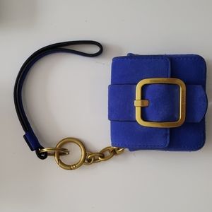 Tory Burch Sawyer mini bag keychain, blue suede EUC
